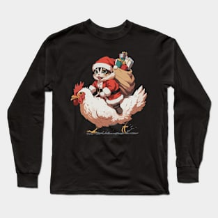 Christmas, Funny Cat on a Chicken Long Sleeve T-Shirt